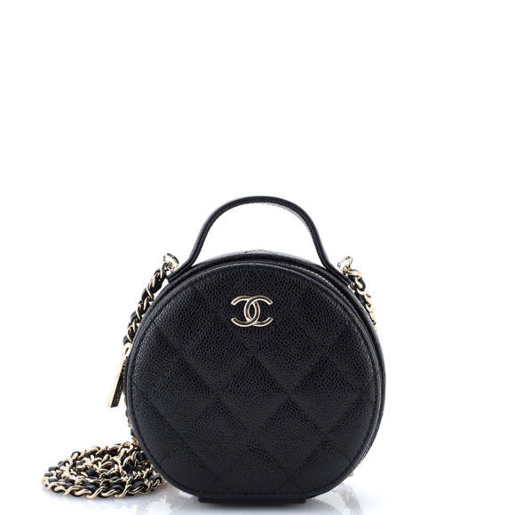 Chanel Handbags - Chanel Small Handle with Care Round Vanity Case with Chain Quilted Caviar